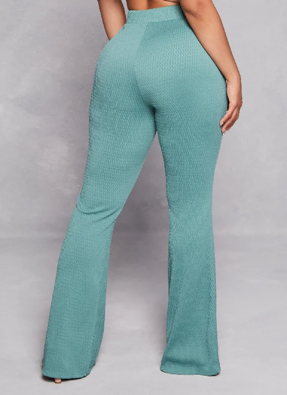 Textured Knit High Waisted Flare Pants