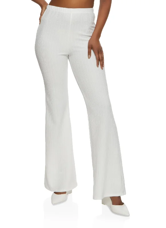 Textured Knit High Waist Flare Pants