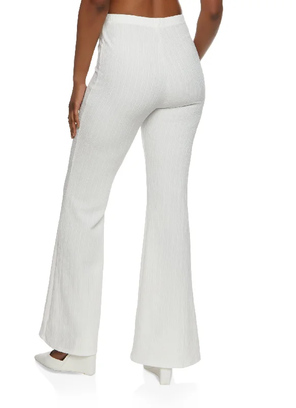 Textured Knit High Waist Flare Pants