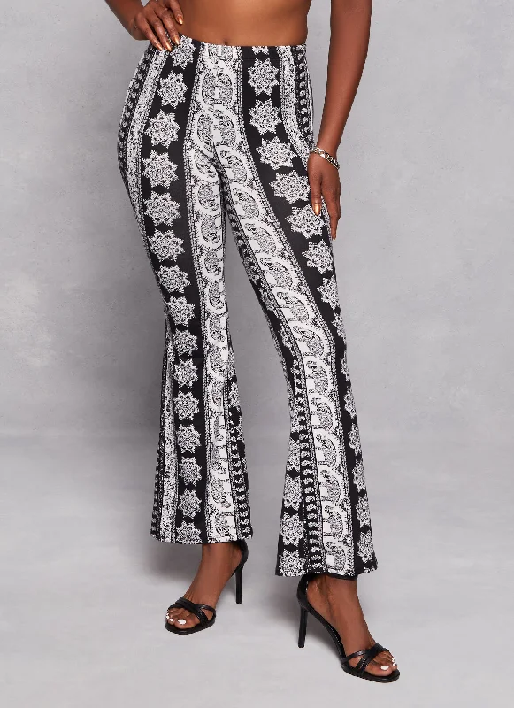 Paisley Border Print High Waist Flare Pants