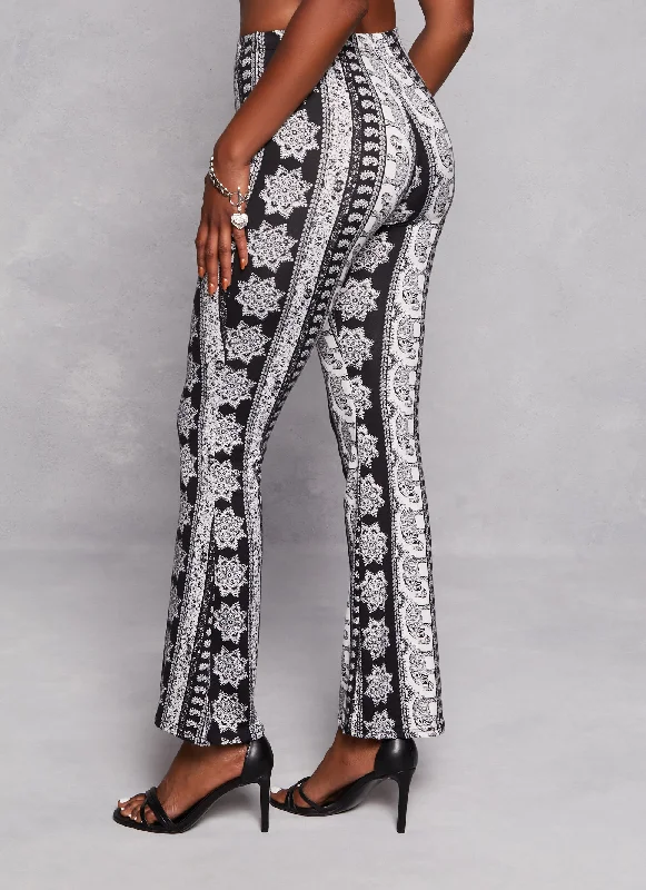 Paisley Border Print High Waist Flare Pants