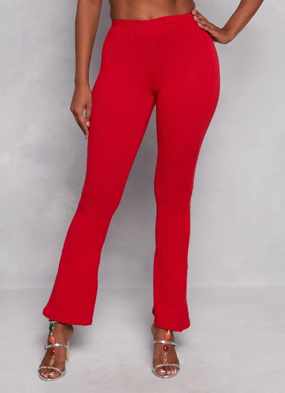 Ribbed High Waist Flare Pants