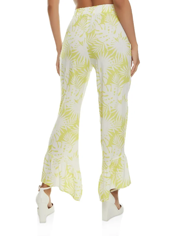 Palm Print Bell Bottom Pants