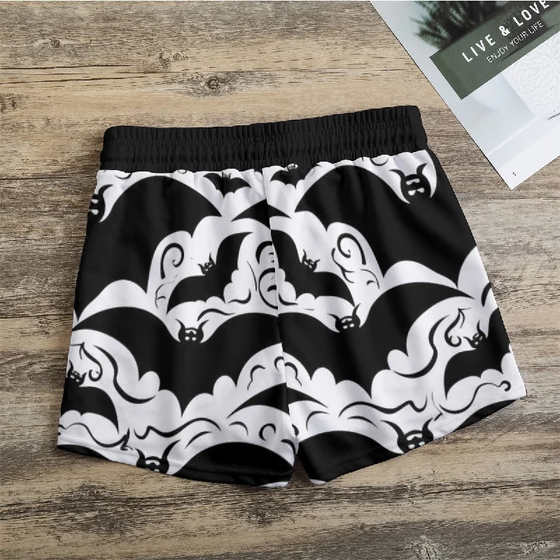 Black & White Bat Pattern Women's Casual Shorts