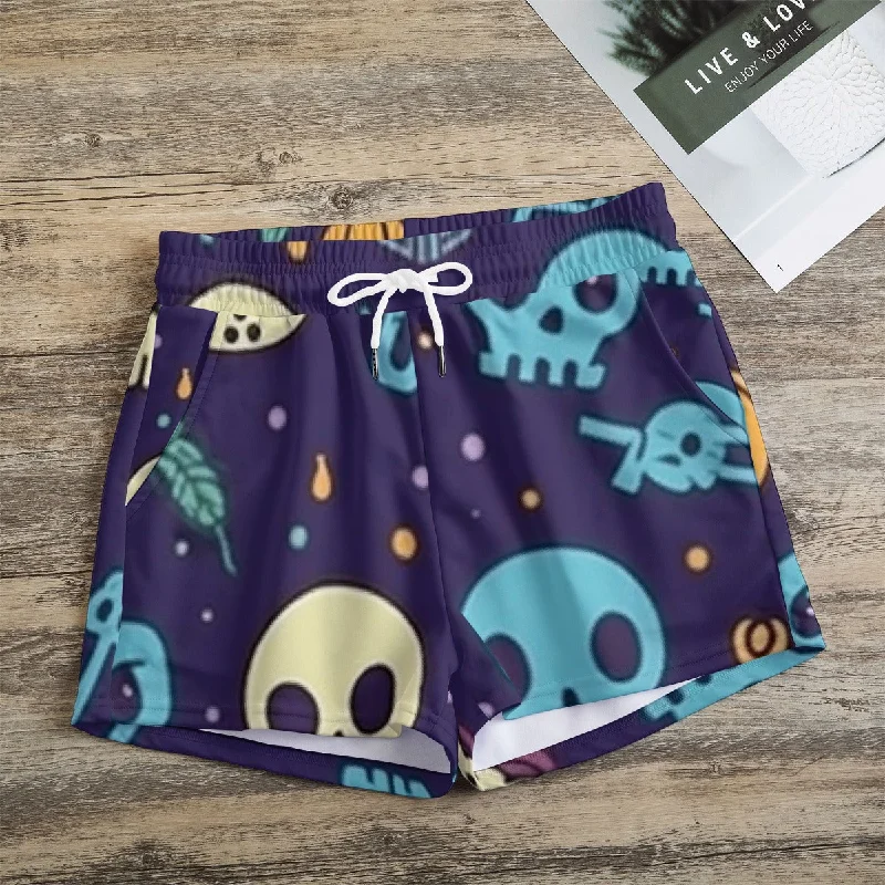 Colorful Skull Heads Women's Casual Shorts