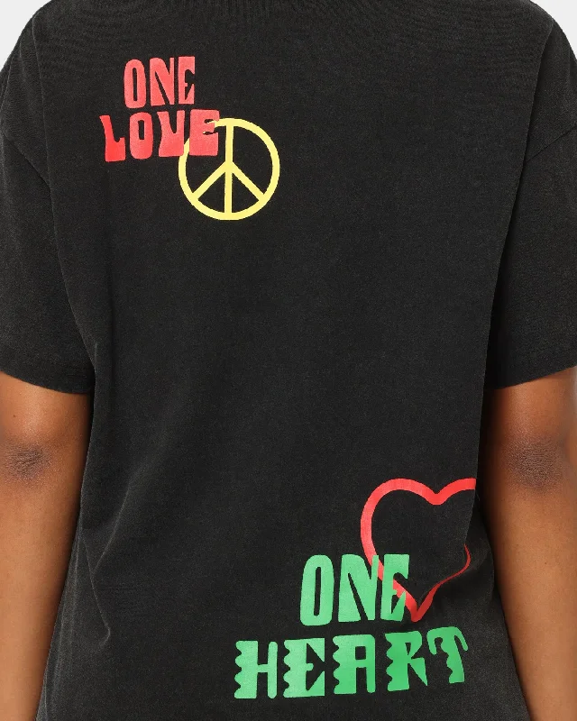 Bob Marley One Love One Heart Vintage T-Shirt Washed Black