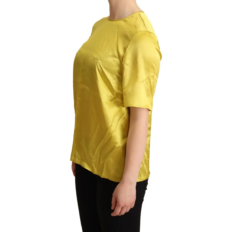 Dolce & Gabbana Elegant Silk Short Sleeve Blouse Top - Yellow