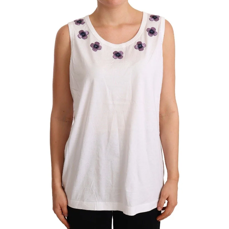 Dolce & Gabbana Floral Trim Logo Tank Top in White