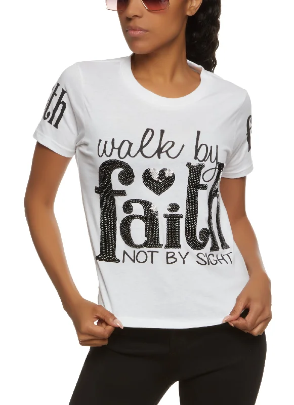 Walk By Faith Not By Sight Sequin Graphic Tee