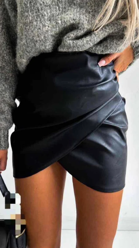 Ashlynn Black Leather Look Mini Skirt