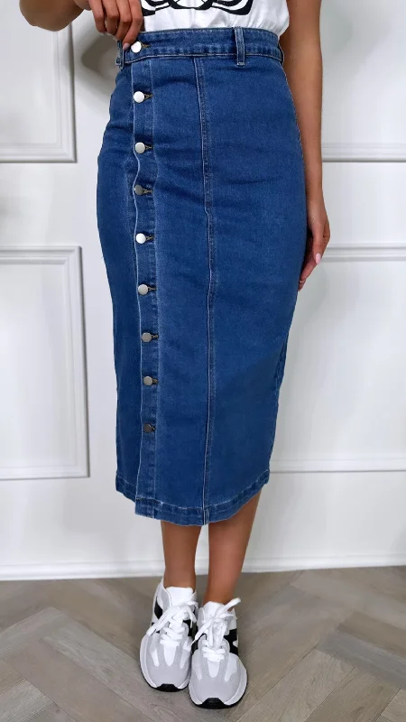 Elliott Blue Denim Button Down Skirt