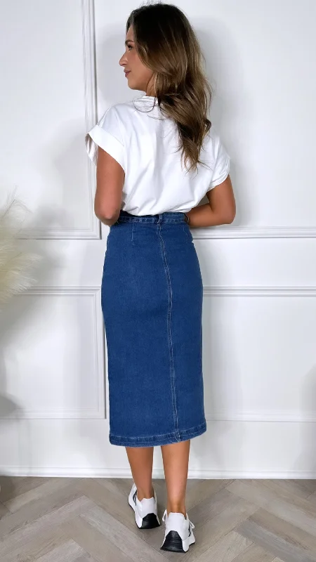 Elliott Blue Denim Button Down Skirt