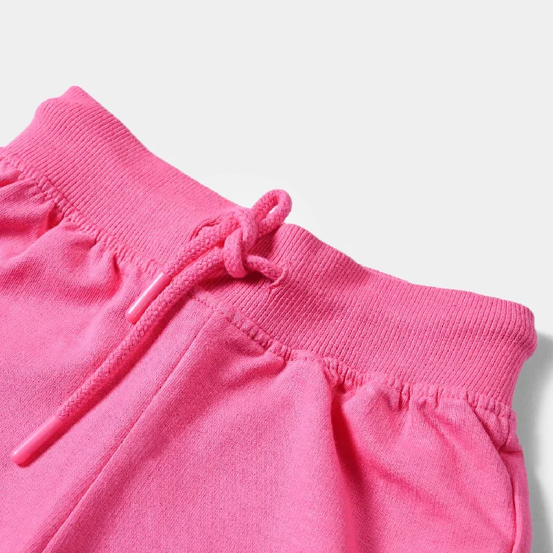 Girls Cotton Terry Short Heart-Hot Pink