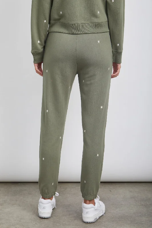 KINGSTON SWEATPANT - OLIVE EMBROIDERED IVORY STARS