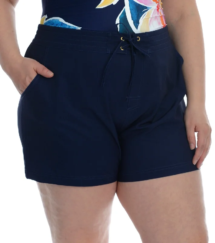 La Blanca Women's Plus Size All Aboard 4"" Short Indigo