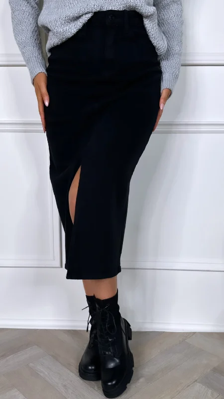 Stefanie Black Denim Skirt