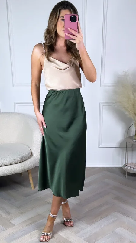 Yaella Khaki Midi Skirt