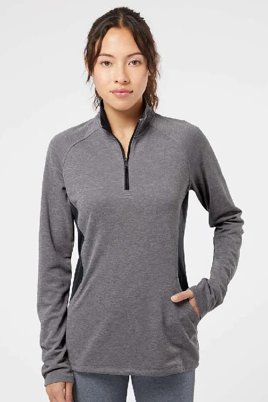 Adidas Womens UPF 50+ 1/4 Zip Sweatshirt - Heather Black/Carbon Grey - NEW