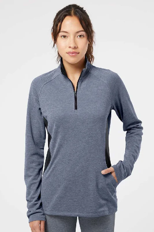 Adidas Womens UPF 50+ 1/4 Zip Sweatshirt - Heather Collegiate Navy Blue/Carbon Grey - NEW