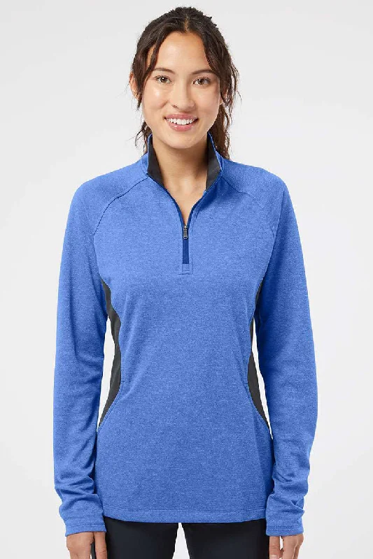 Adidas Womens UPF 50+ 1/4 Zip Sweatshirt - Heather Collegiate Royal Blue/Carbon Grey - NEW