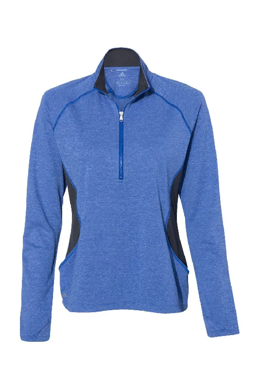 Adidas Womens UPF 50+ 1/4 Zip Sweatshirt - Heather Collegiate Royal Blue/Carbon Grey - NEW