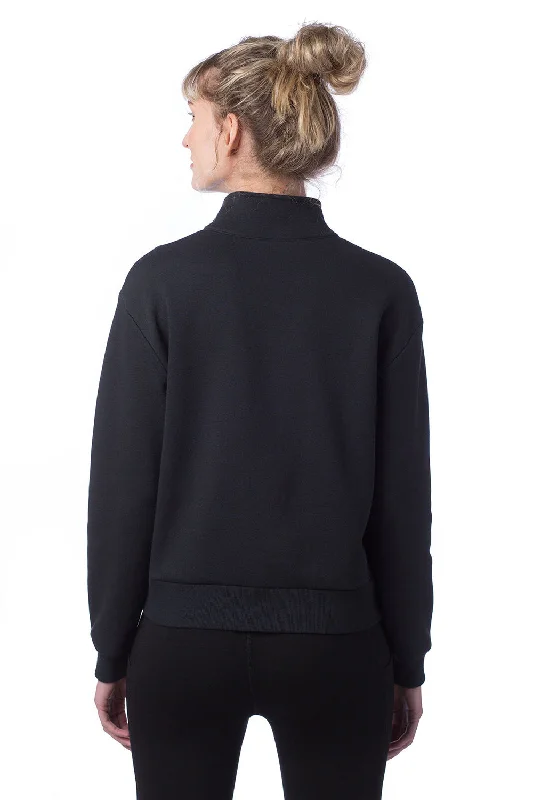 Alternative Womens Eco Cozy Fleece Mock Neck 1/4 Zip Sweatshirt - Black - NEW