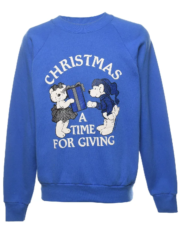 Blue Christmas Design Printed Sweatshirt - L