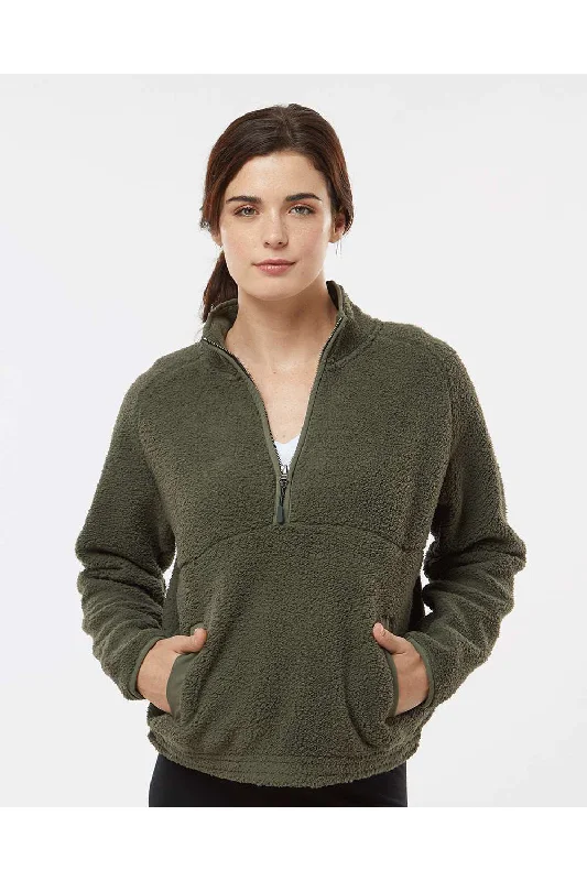 Boxercraft Womens Everest 1/4 Zip Sweatshirt - Olive Green - NEW