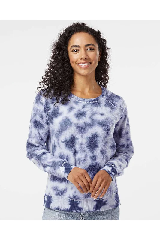 Boxercraft Womens Fleece Out Crewneck Sweatshirt - Navy Blue Tie-Dye - NEW