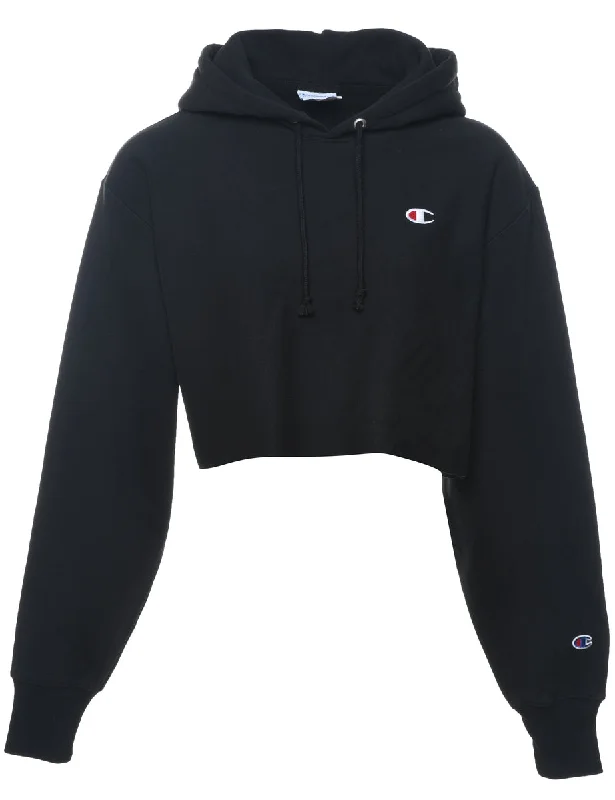 Champion Black Cropped Hooded Sweatshirt - M