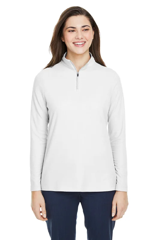 Core 365 Womens Fusion ChromaSoft Performance Moisture Wicking Pique 1/4 Zip Sweatshirt - White