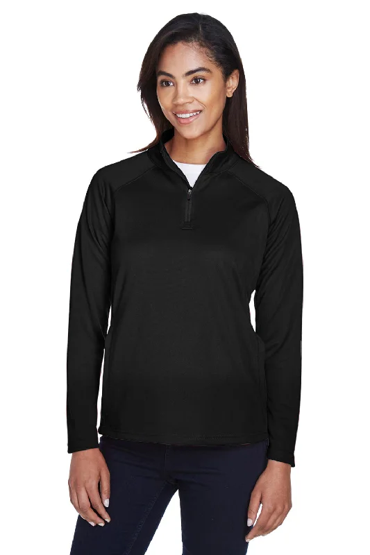 Devon & Jones Womens Compass Stretch Tech Moisture Wicking 1/4 Zip Sweatshirt - Black