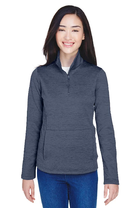 Devon & Jones Womens Newbury Fleece 1/4 Zip Sweatshirt - Heather Navy Blue