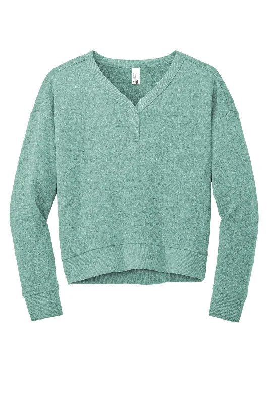 District Womens Perfect Tri Fleece V-Neck Sweatshirt - Heather Eucalyptus Blue