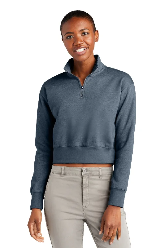 District Womens V.I.T. Fleece 1/4 Zip Sweatshirt - Heather Flint Blue