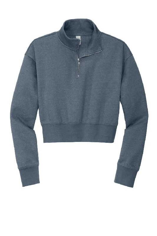 District Womens V.I.T. Fleece 1/4 Zip Sweatshirt - Heather Flint Blue