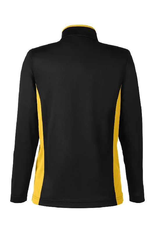 Harriton Womens Flash Performance Moisture Wicking Colorblock 1/4 Zip Sweatshirt - Black/Sunray Yellow