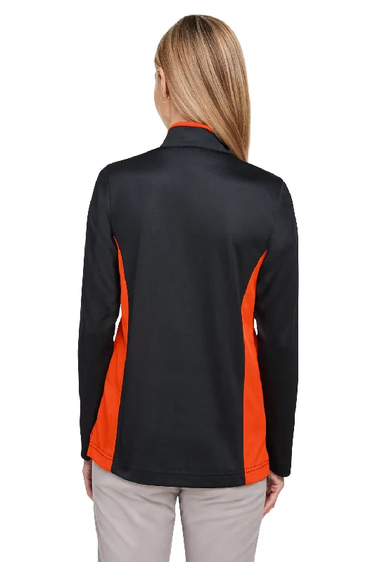 Harriton Womens Flash Performance Moisture Wicking Colorblock 1/4 Zip Sweatshirt - Black/Team Orange