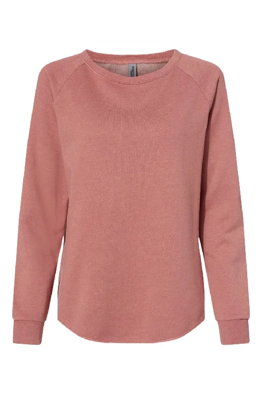 Independent Trading Co. Womens California Wave Wash Crewneck Sweatshirt - Dusty Rose - NEW