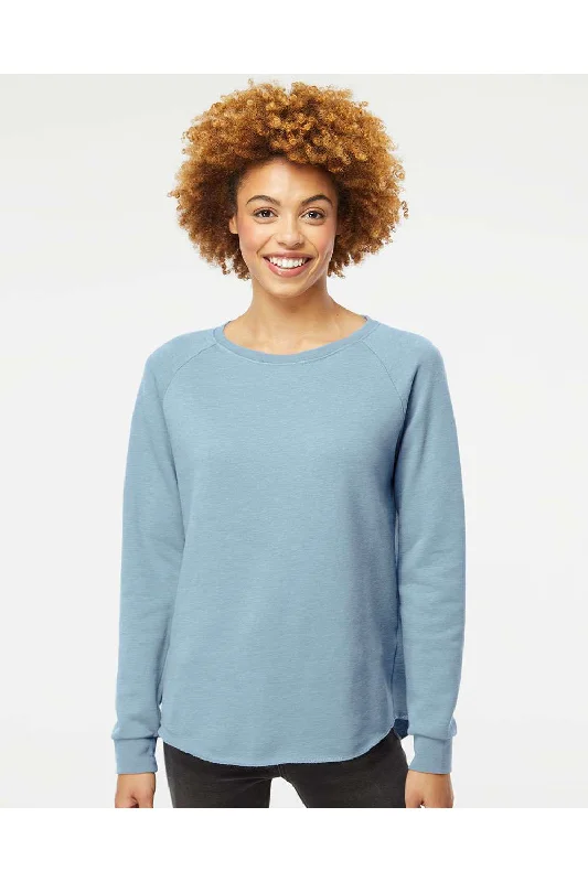 Independent Trading Co. Womens California Wave Wash Crewneck Sweatshirt - Misty Blue - NEW