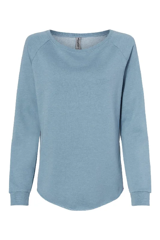 Independent Trading Co. Womens California Wave Wash Crewneck Sweatshirt - Misty Blue - NEW