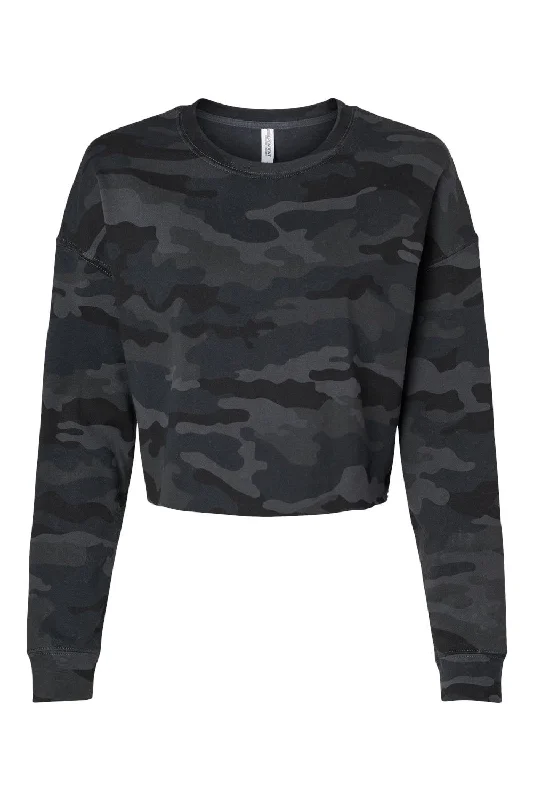 Independent Trading Co. Womens Crop Crewneck Sweatshirt - Black Camo - NEW