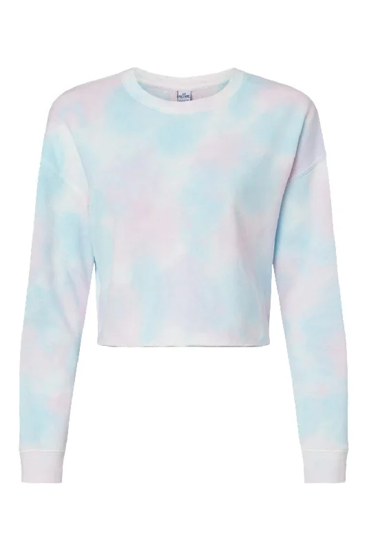 Independent Trading Co. Womens Crop Crewneck Sweatshirt - Cotton Candy Tie Dye - NEW