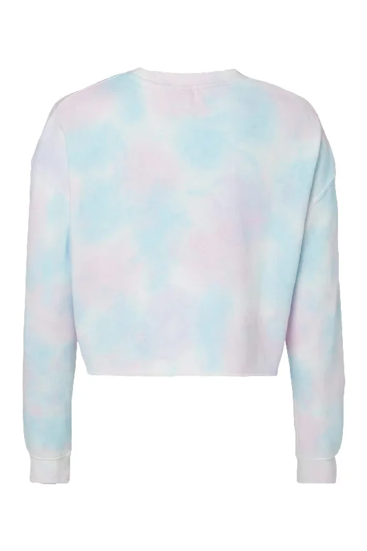 Independent Trading Co. Womens Crop Crewneck Sweatshirt - Cotton Candy Tie Dye - NEW