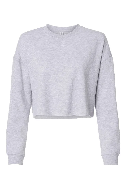 Independent Trading Co. Womens Crop Crewneck Sweatshirt - Heather Grey - NEW