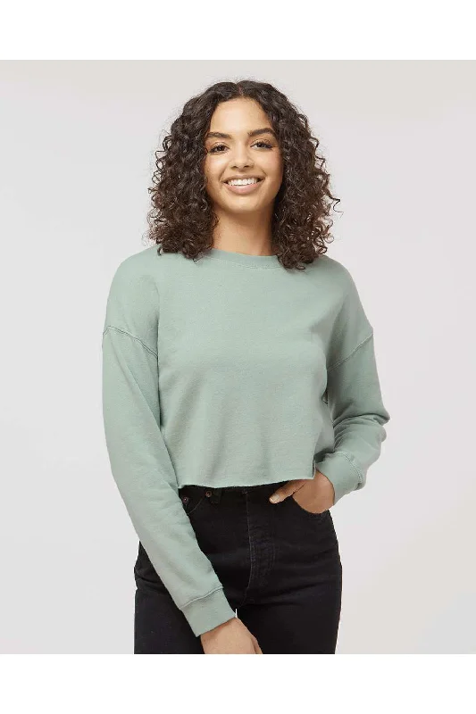 Independent Trading Co. Womens Crop Crewneck Sweatshirt - Sage Green - NEW