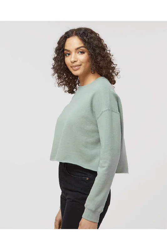 Independent Trading Co. Womens Crop Crewneck Sweatshirt - Sage Green - NEW