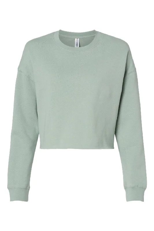 Independent Trading Co. Womens Crop Crewneck Sweatshirt - Sage Green - NEW