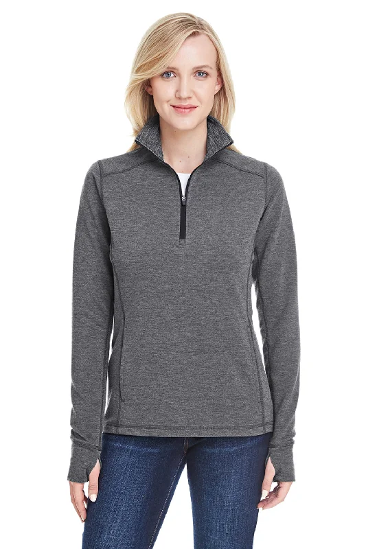 J America Womens Omega Sueded Terry 1/4 Zip Sweatshirt - Charcoal Grey