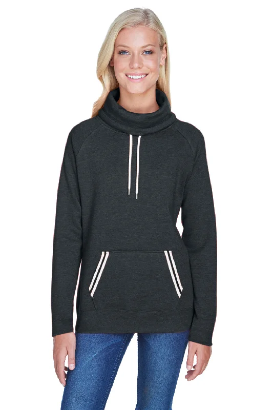 J America Womens Relay Sueded Fleece Cowl Neck Sweatshirt - Black/White